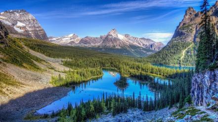 Rocky mountains clouds forests go lakes wallpaper