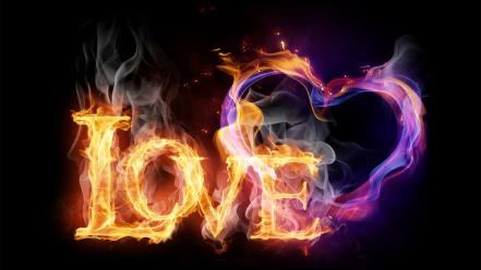 Black background flames love wallpaper