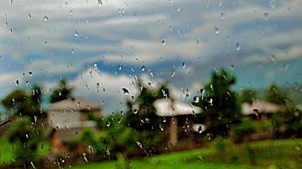 Blurred landscapes rain on glass wallpaper