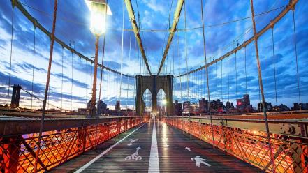 Brooklyn bridge new york city buildings lights clouds wallpaper