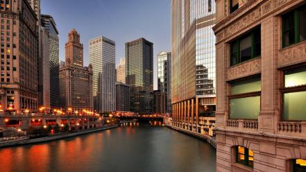 Chicago cities city lights rivers skyscrapers wallpaper