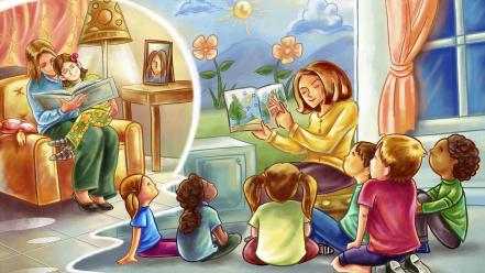 Children reading teachers wallpaper