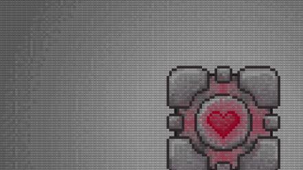 Companion cube legos portal hearts pixel art wallpaper