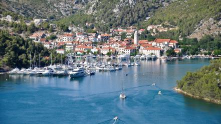 Croatia boats coast mountains towns wallpaper