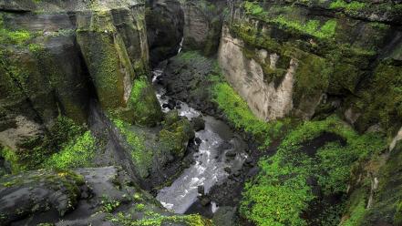 Iceland canyon cliffs gray green wallpaper