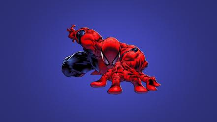 Marvel comics spider-man blue background crouched wallpaper