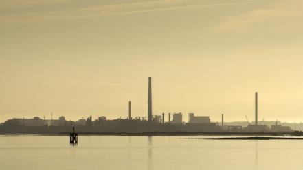 Industrial chimneys factories plants landscapes wallpaper