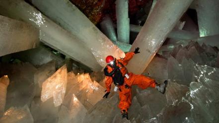 Mexico cave climber crystals giant wallpaper