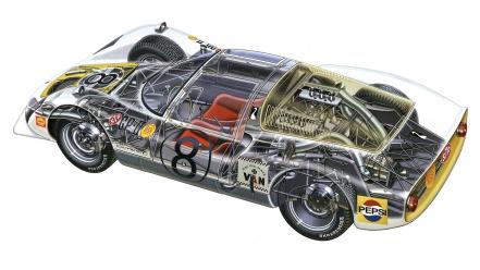 Porsche cutaway drawings engine gears racing cars wallpaper