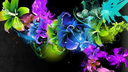Abstract black background colors flowers vectors wallpaper