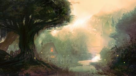 Artwork brook countries countryside fantasy art wallpaper