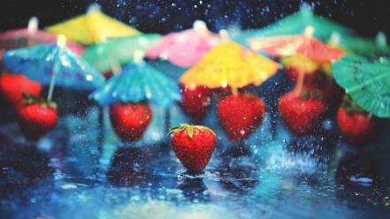 Colors fruits rain strawberries umbrellas wallpaper