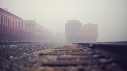 Depth of field fog mist railroads railroad tracks wallpaper