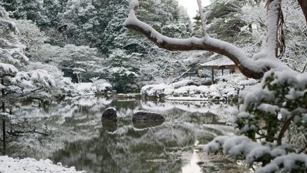 Japan autumn garden lakes nature wallpaper