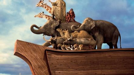 Noahs ark animals artwork elephants ships wallpaper