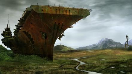 Abandoned carrier countryside military ships wallpaper