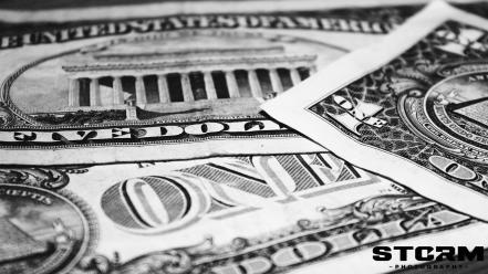 Black dollar bills money white wallpaper