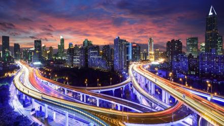 China hong kong buildings city lights night wallpaper