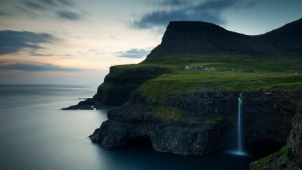 Faroe islands gasadalur village national geographic cliffs landscapes wallpaper