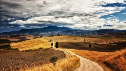 Italy tuscany clouds grass hills wallpaper
