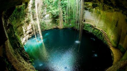 Mexico yucatan peninsula archeological site blue cavern wallpaper