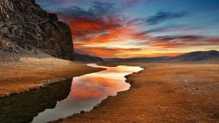 Mongolia steppe blue brown clouds wallpaper