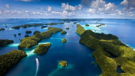 Palau blue clouds forests green wallpaper