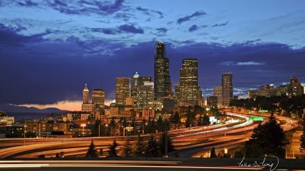 Seattle city lights night cityscapes wallpaper