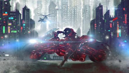 Akira artwork cities futuristic motorbikes wallpaper