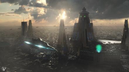 Cities futuristic city landscapes science fiction wallpaper