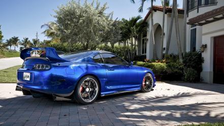 Domestic market toyota supra blue cars houses wallpaper