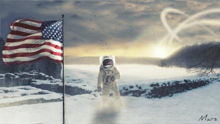 Fantastic moon astronauts digital art fantasy wallpaper
