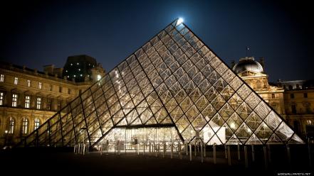 Louvre museum paris cityscapes pyramid travel wallpaper