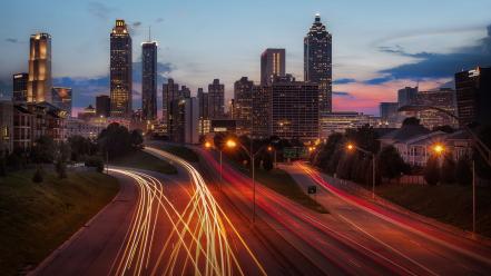 Atlanta cities dusk long exposure skyscrapers wallpaper