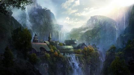 Rivendell the lord of rings artwork clouds wallpaper