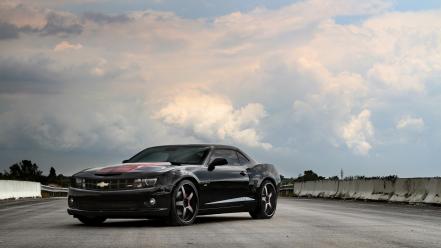 Clouds cars roads chevrolet camaro ss black wallpaper