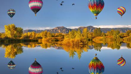 Flying Air Ballons Reflections wallpaper