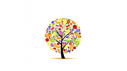 Minimalistic trees fruits artwork simple background white wallpaper