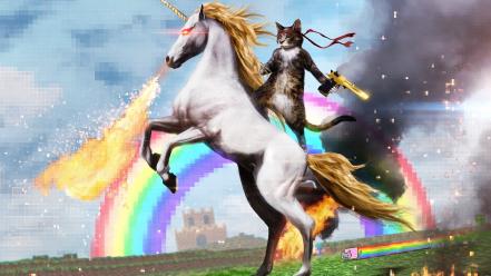 Smoke unicorns funny rainbows nyan cat memes wallpaper
