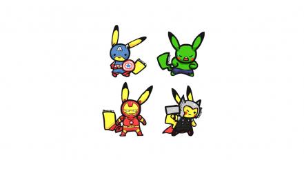 Avengers pikachu artwork minimalistic white background wallpaper