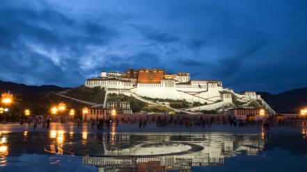 China potala tibet buildings lights wallpaper