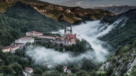 Churches clouds houses landscapes mountains wallpaper