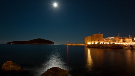 Dubrovnik moon buildings cityscapes night wallpaper