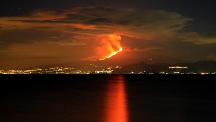 Etna italia italy eruption light wallpaper