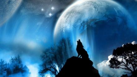 Moon stars wolves wallpaper