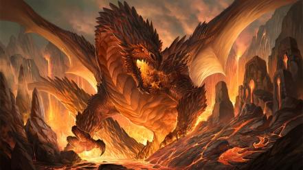 Red dragon sandara dragons fantasy art wallpaper