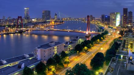 Rotterdam bridges landscapes nature night wallpaper