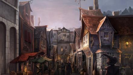 Diagon alley harry potter artwork digital art fantasy wallpaper