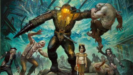 Big daddy bioshock 2 little sister video games wallpaper