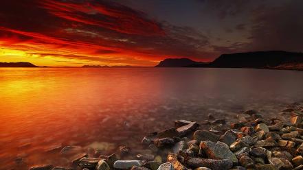 Hdr photography ocean rocks sunset wallpaper